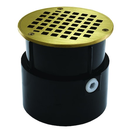 Jones Stephens 4in. ABS Over Pipe Fit Drain Base with 3-1/2in. Metal Spud and 8in. Polished Brass Strainer D53057